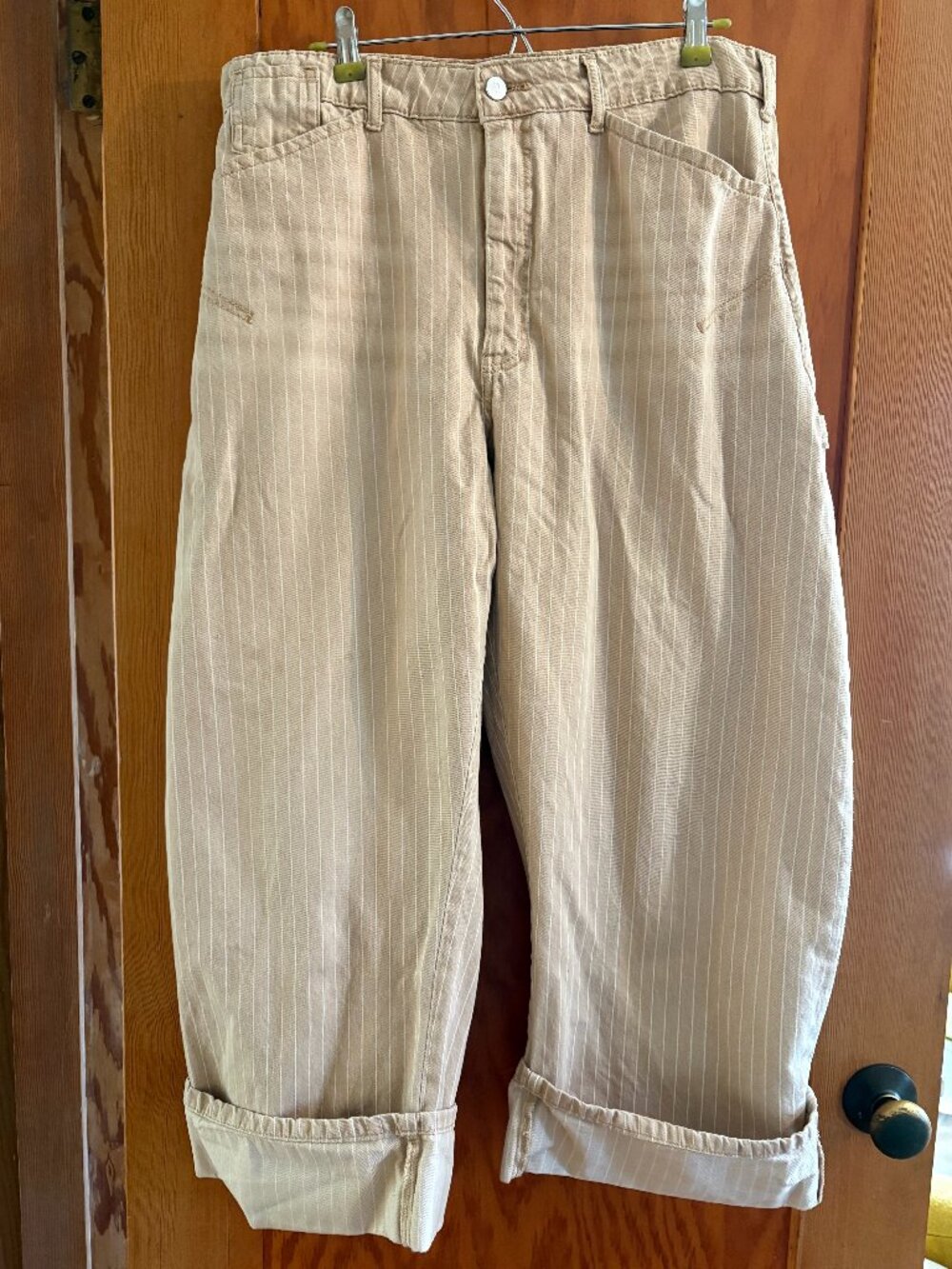 Anthropologie Pilcro High-Rise Railroad Stripe Barrel Carpenter Jeans — Size 31